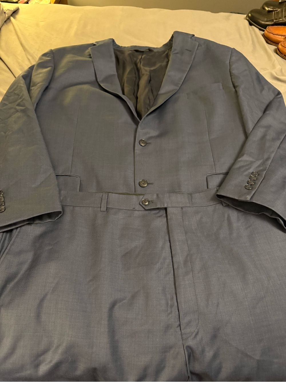 Jos A Bank Traveler's Collection Slate Blue Wool Suit 2pc 52L Jacket 43x29 Pants